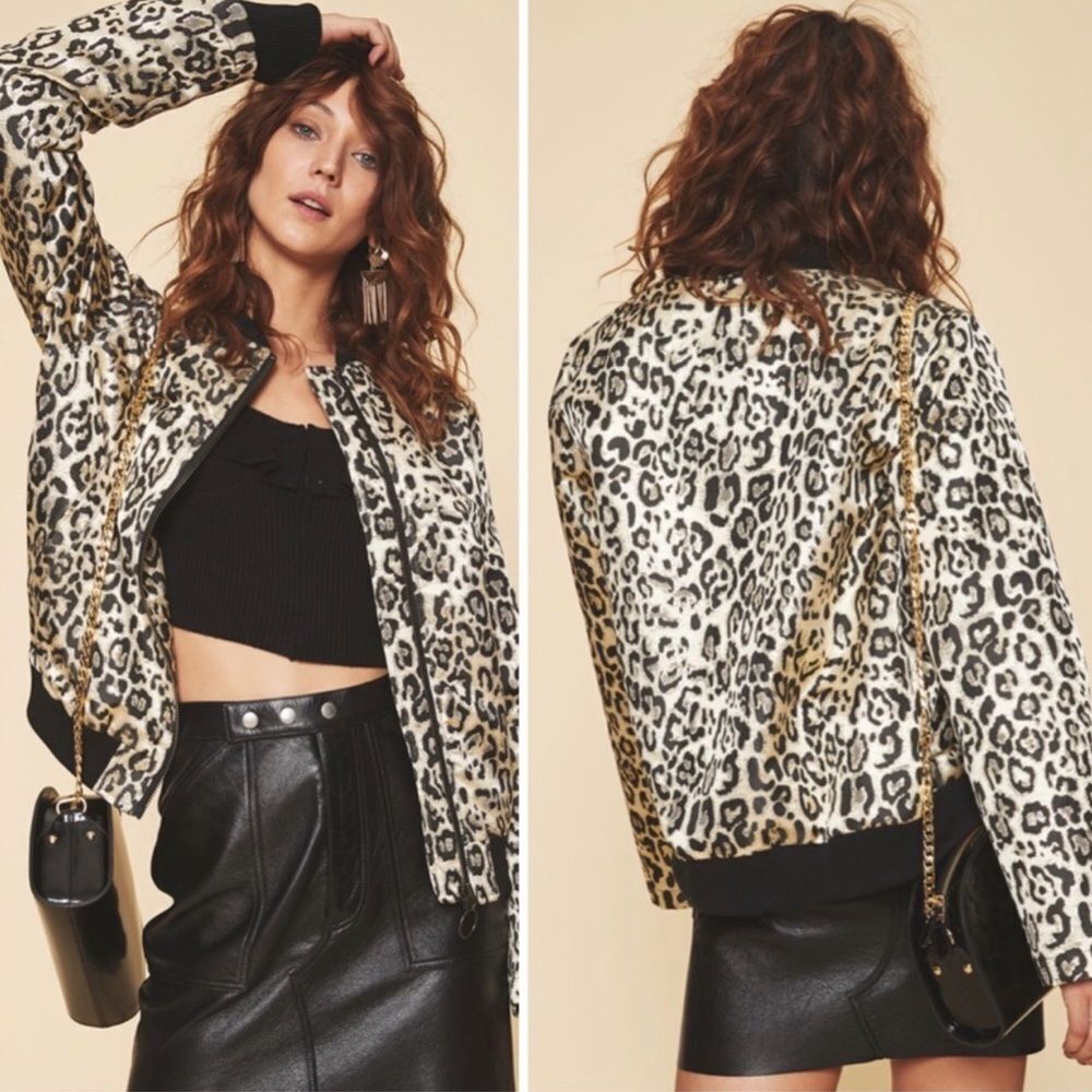 Revolve LPA Leopard Metallic Bomber Jacket Size M Women’s